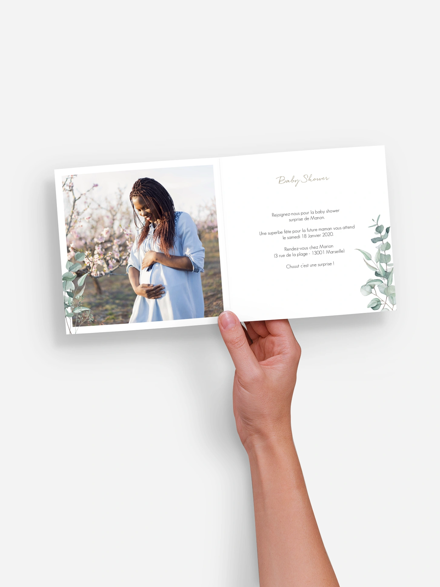Invitation baby shower Soft Greenery