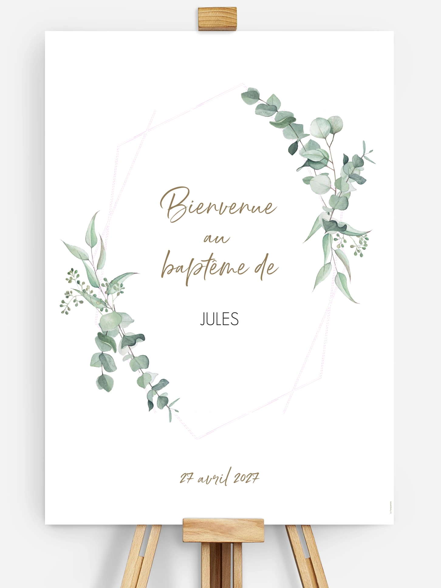 Poster bienvenue baptême Soft Greenery