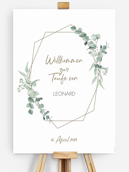 Willkommensschild Taufe Soft Greenery