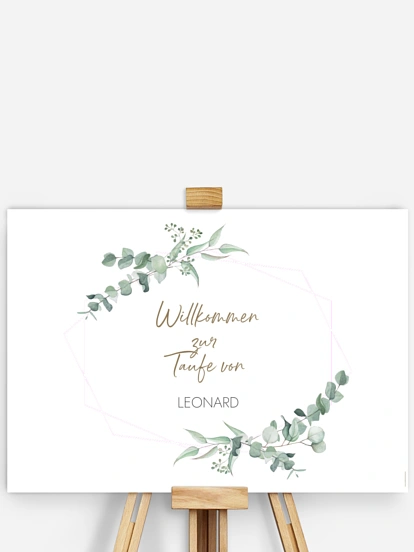 Willkommensschild Taufe Soft Greenery