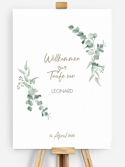 Willkommensschild Taufe Soft Greenery