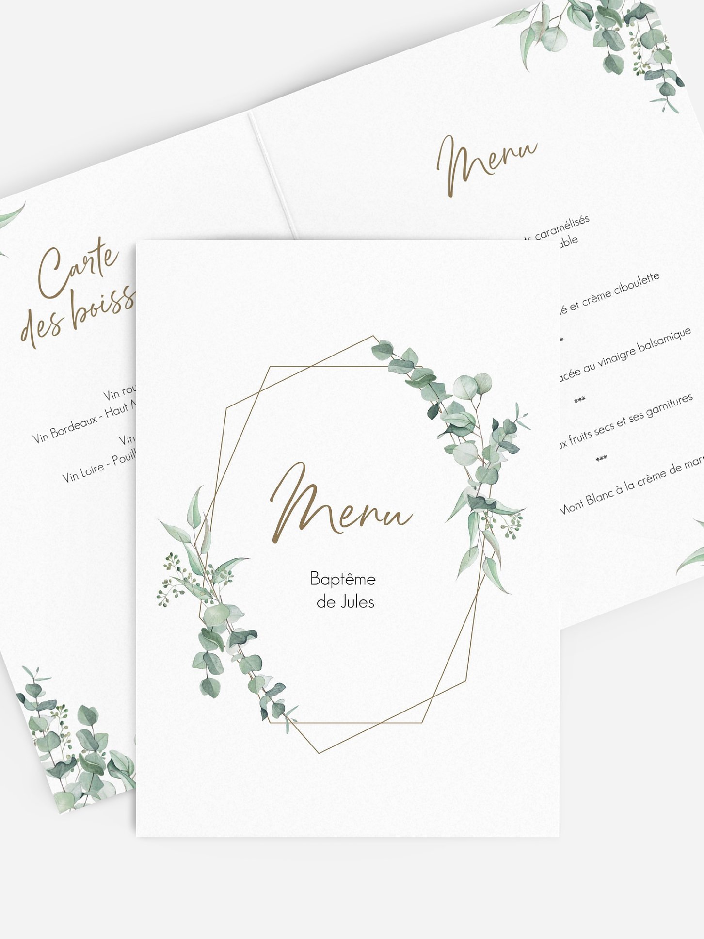 Menu baptême Soft Greenery