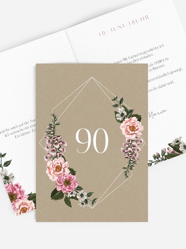 Einladung 90. Geburtstag Florista
