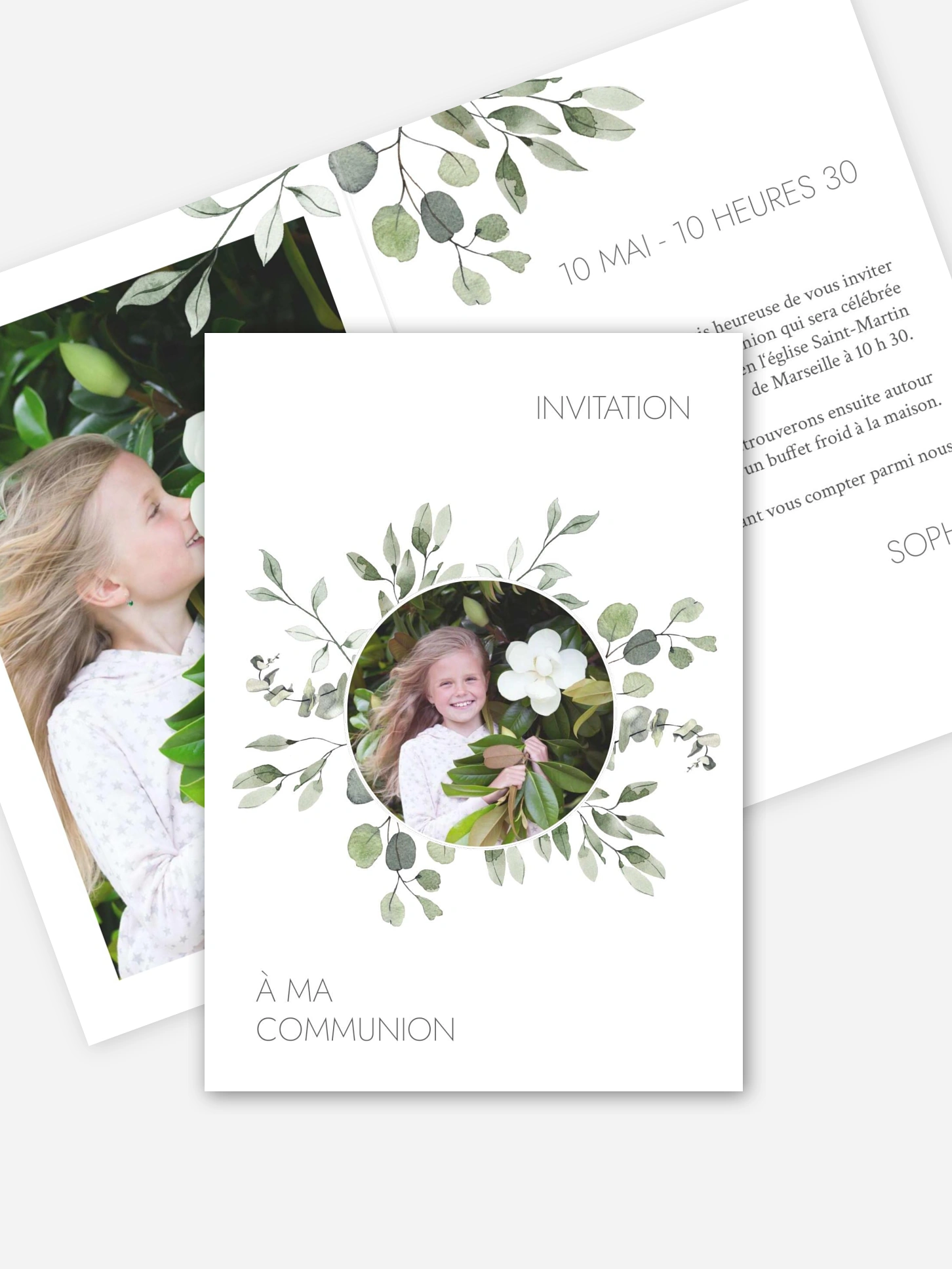 Invitation communion Feuilles d'eucalyptus
