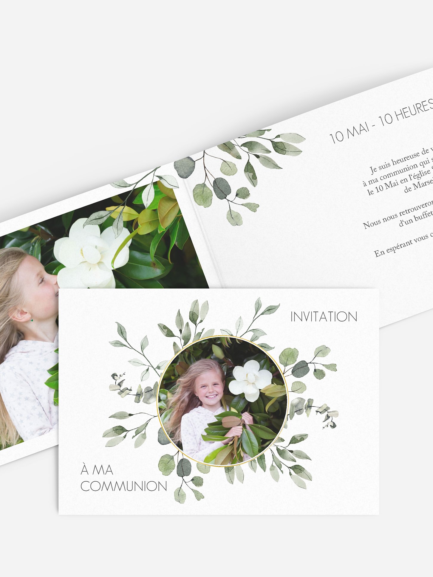 Invitation communion Feuilles d'eucalyptus