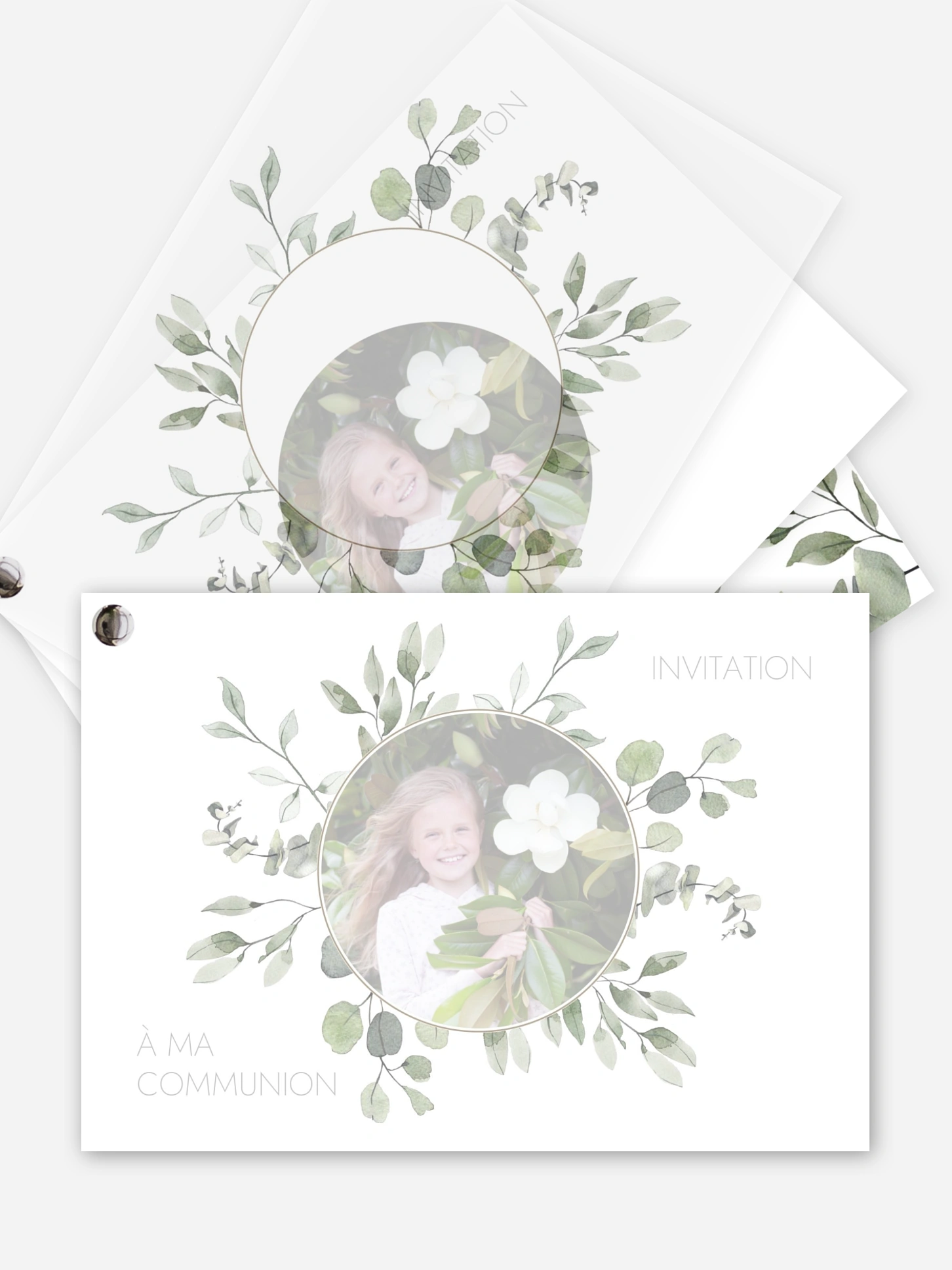 Invitation communion Feuilles d'eucalyptus