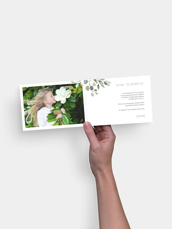 Invitation communion Feuilles d'eucalyptus