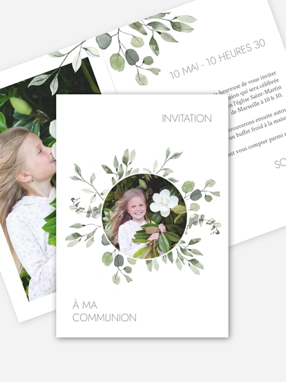 Invitation communion Feuilles d'eucalyptus