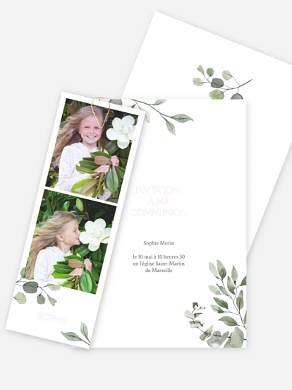 Invitation communion Feuilles d'eucalyptus
