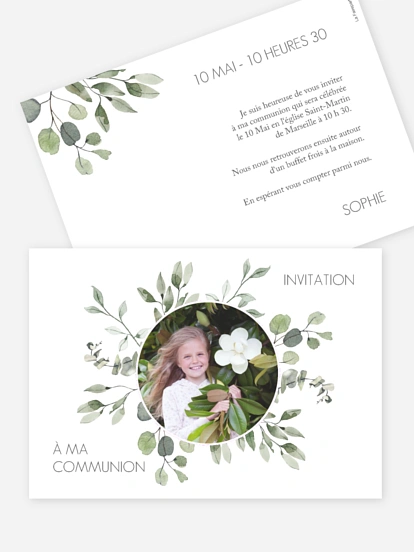 Invitation communion Feuilles d'eucalyptus
