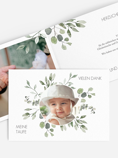 Dankeskarte Taufe Eucalyptus Leaves
