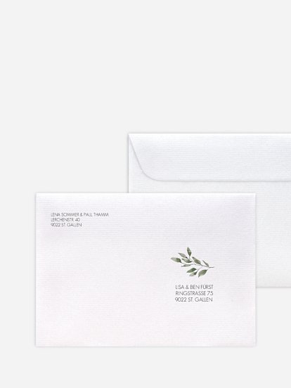 Bedruckter Briefumschlag Hochzeit Eucalyptus Leaves
