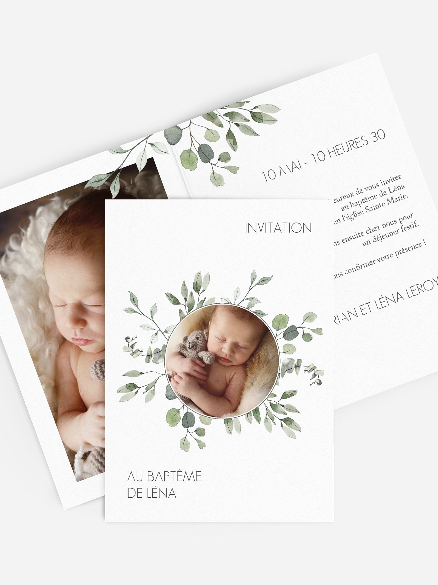 Faire-part baptême Feuilles d'eucalyptus