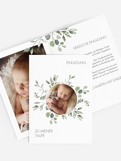 Taufeinladung Eucalyptus Leaves