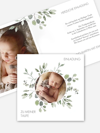 Taufeinladung Eucalyptus Leaves