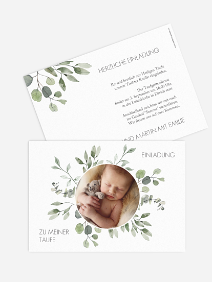 Taufeinladung Eucalyptus Leaves