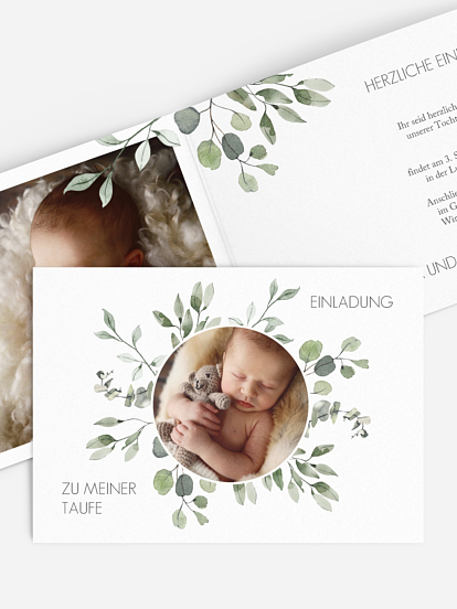 Taufeinladung Eucalyptus Leaves