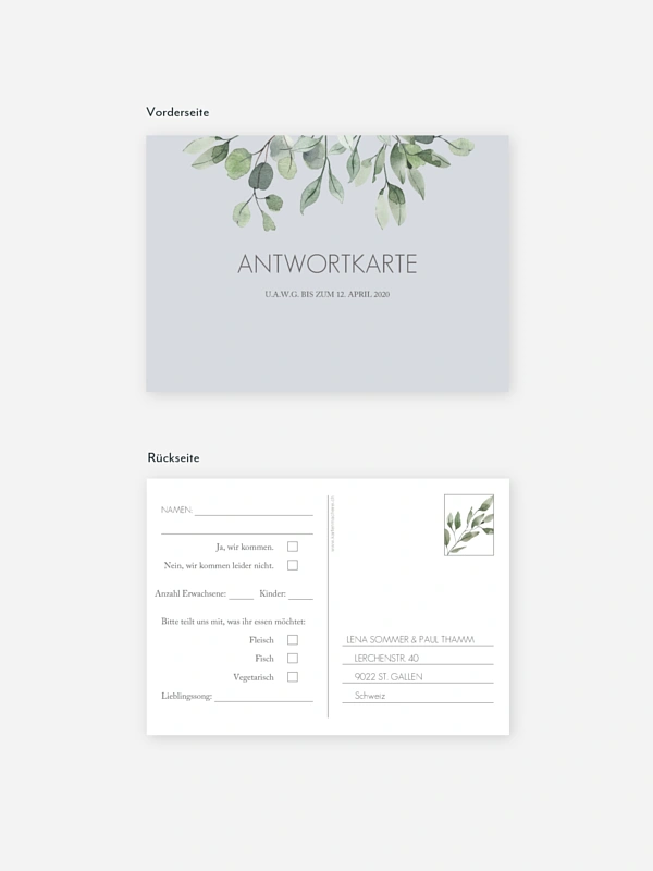 Antwortkarte Hochzeit Eucalyptus Leaves