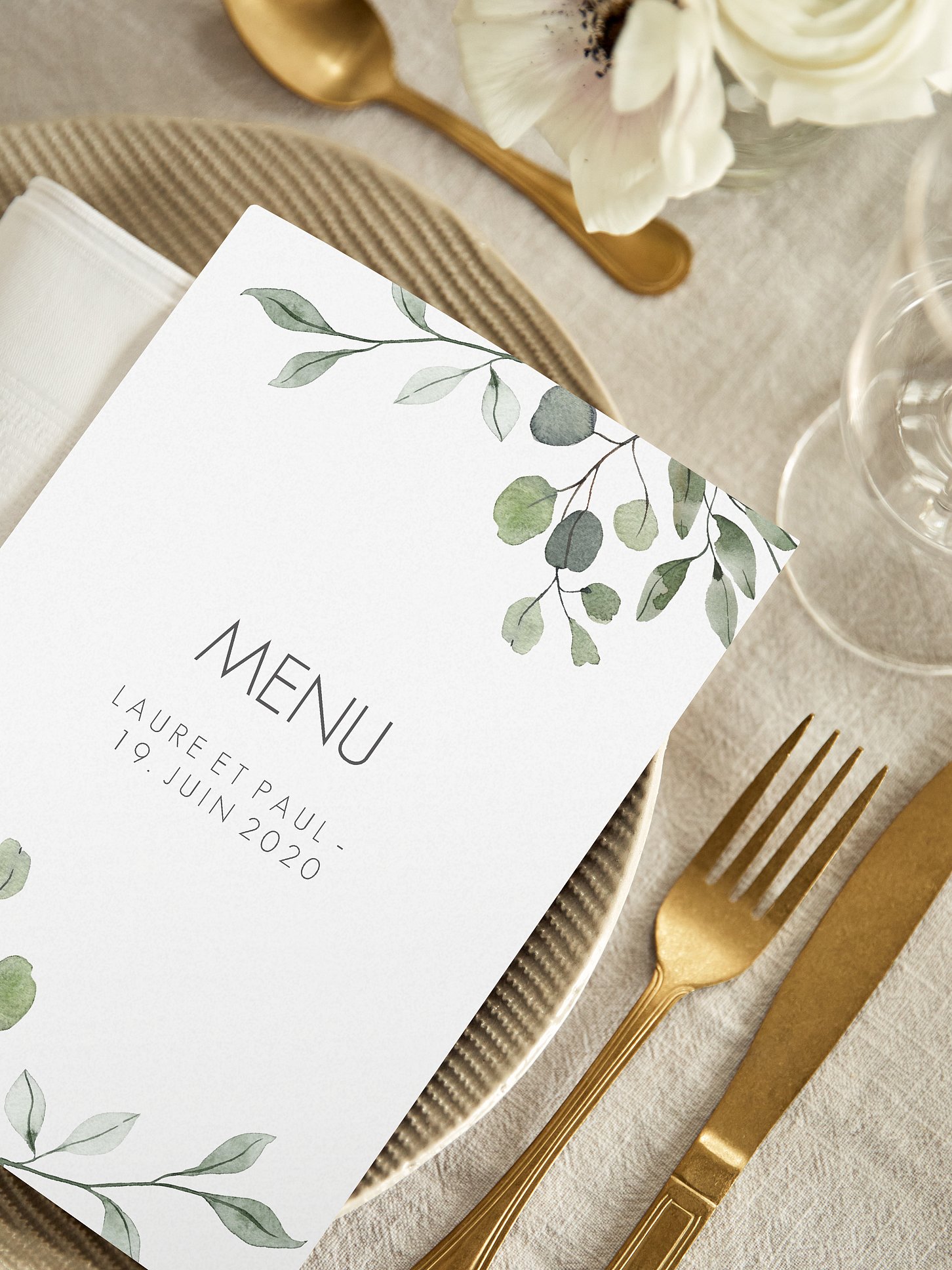 Menu mariage Feuilles d'eucalyptus