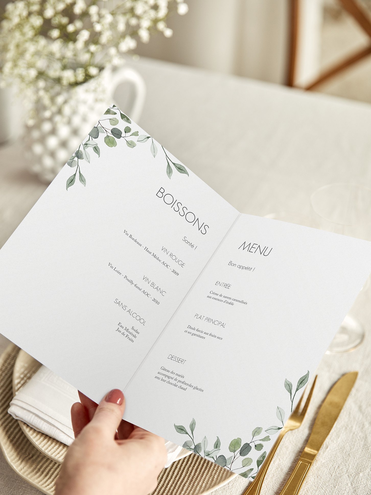 Menu mariage Feuilles d'eucalyptus