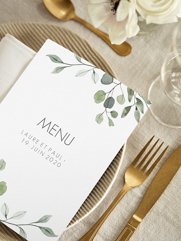 Menu mariage Feuilles d'eucalyptus
