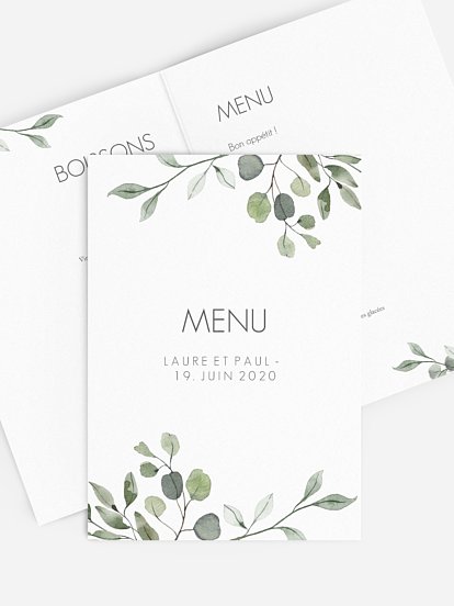 Menu mariage Feuilles d'eucalyptus
