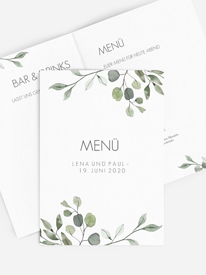 Menükarte Hochzeit Eucalyptus Leaves