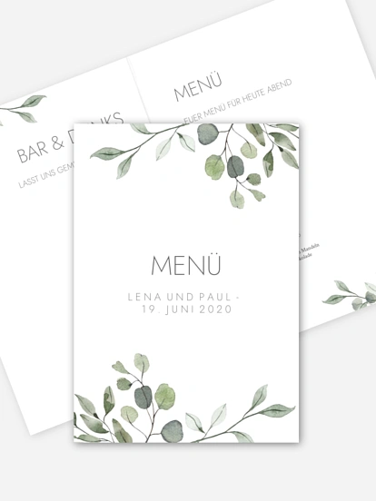 Menükarte Hochzeit Eucalyptus Leaves