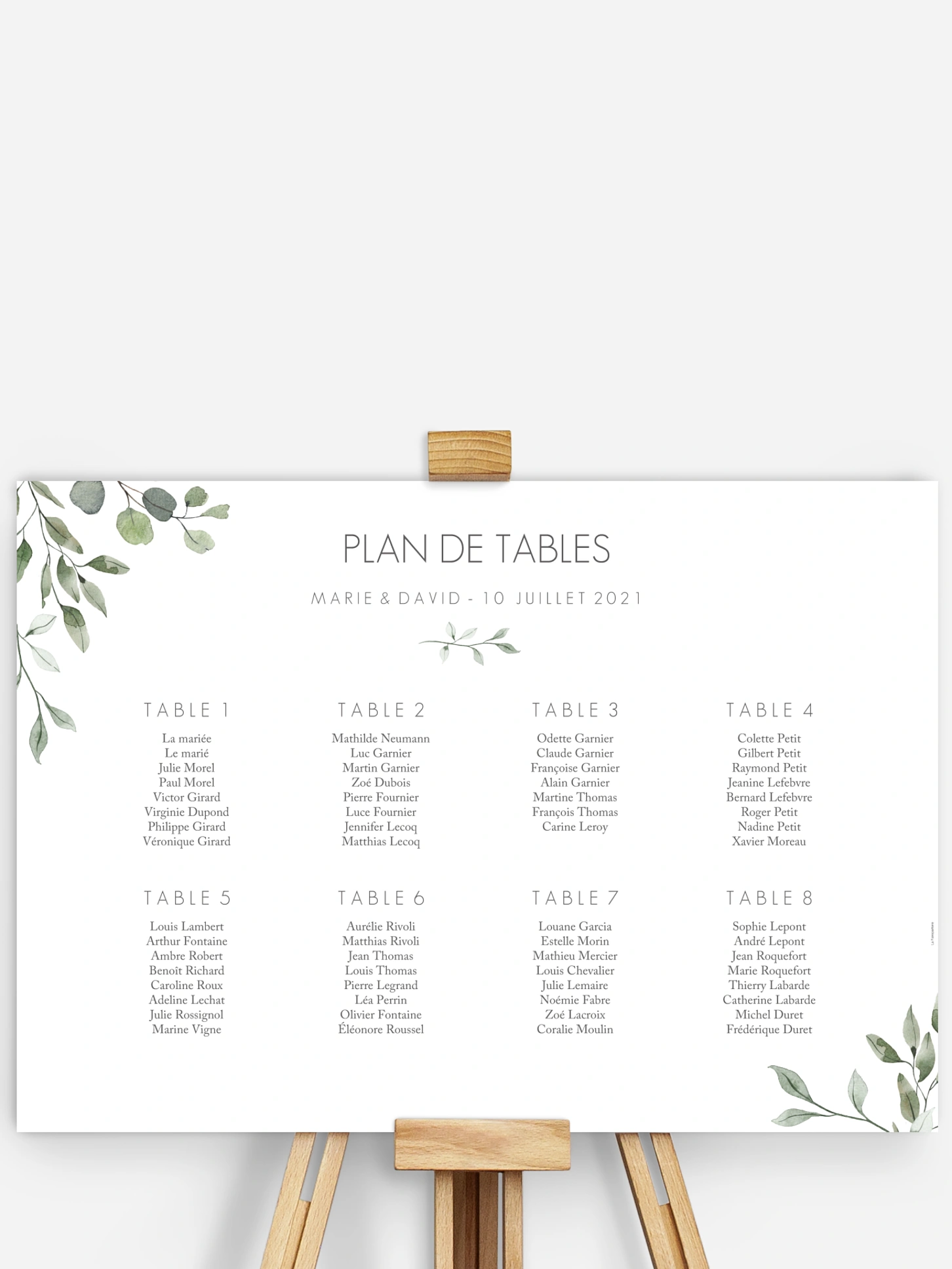 Poster plan de table mariage Feuilles d'eucalyptus
