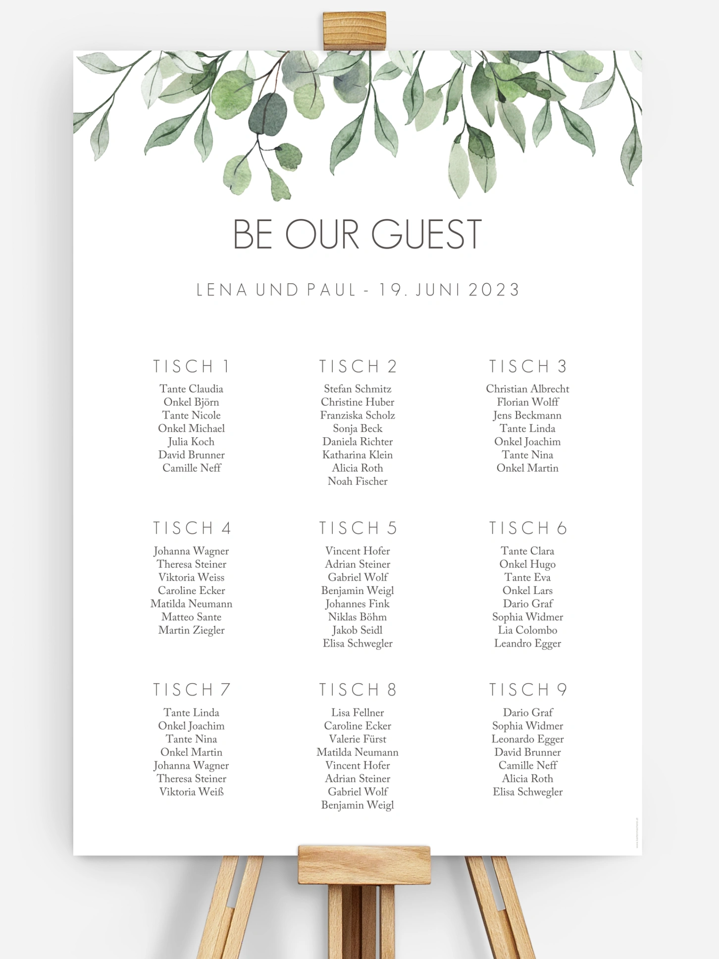 Sitzplan Plakat Eucalyptus Leaves