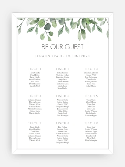 Sitzplan Plakat Eucalyptus Leaves