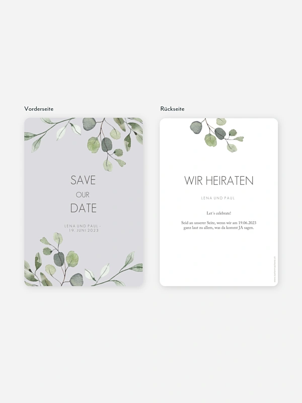 Save-the-Date Karte Eucalyptus Leaves