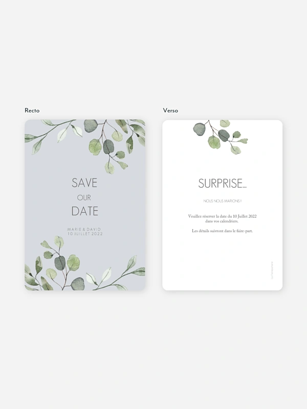 Save the date Feuilles d'eucalyptus
