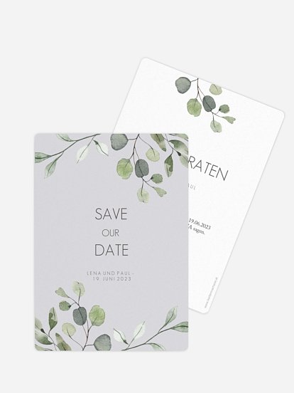 Save-the-Date Karte Eucalyptus Leaves