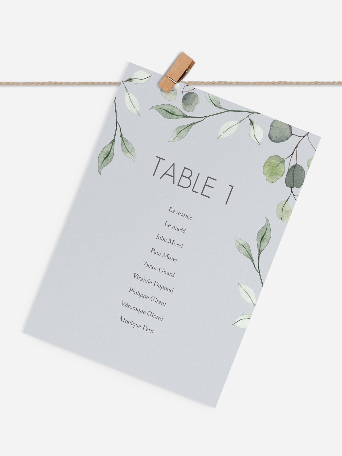 Cartons plan de table mariage Feuilles d'eucalyptus