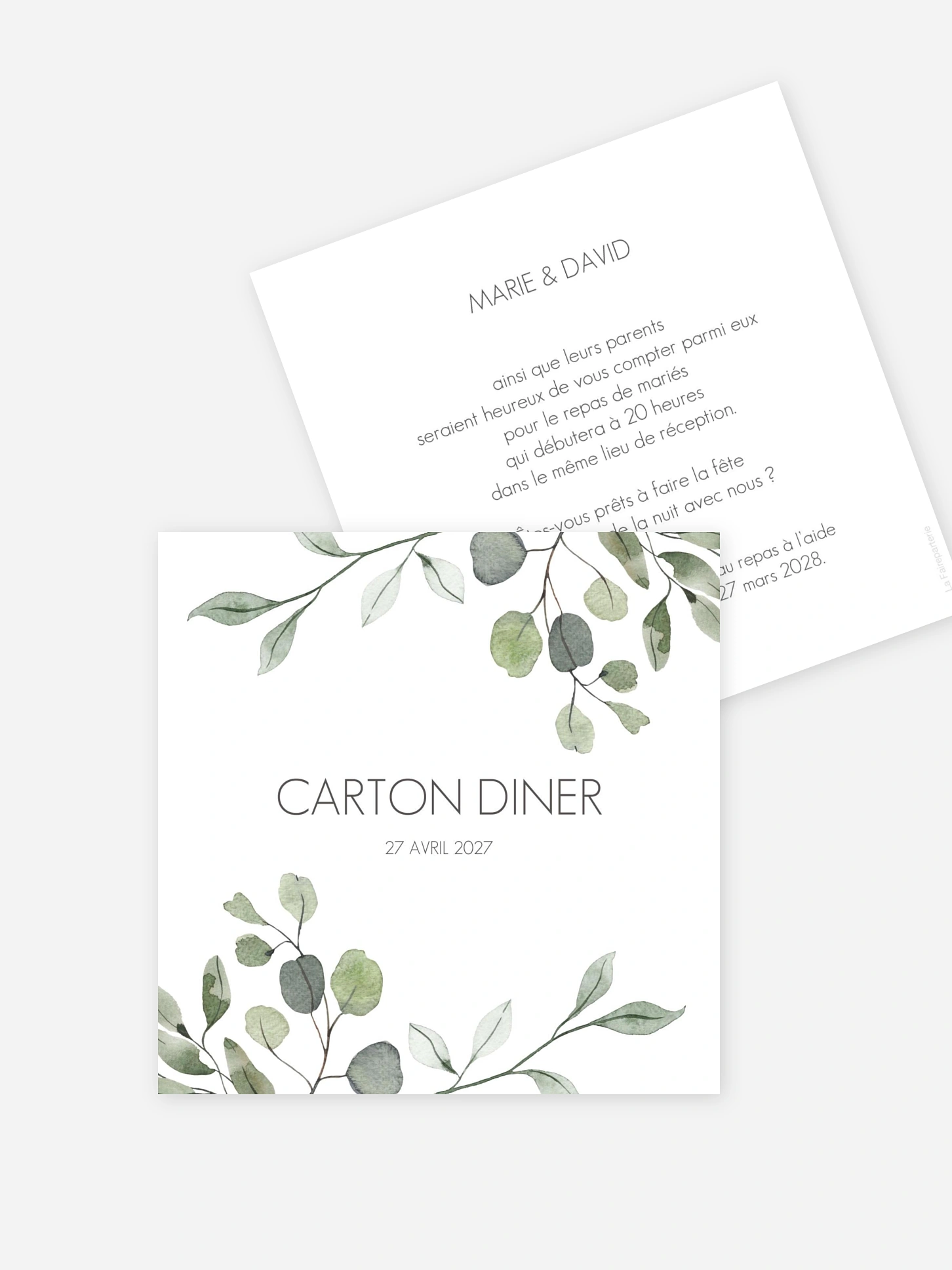 Carton d'invitation Feuilles d'eucalyptus