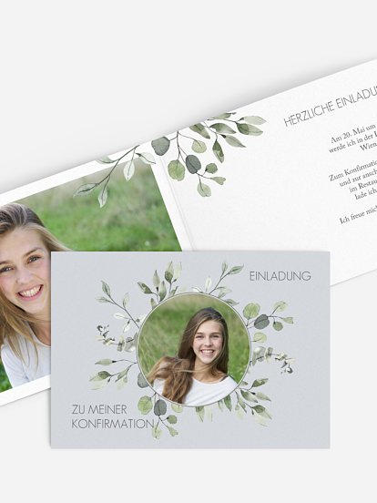 Konfirmationseinladung Eucalyptus Leaves