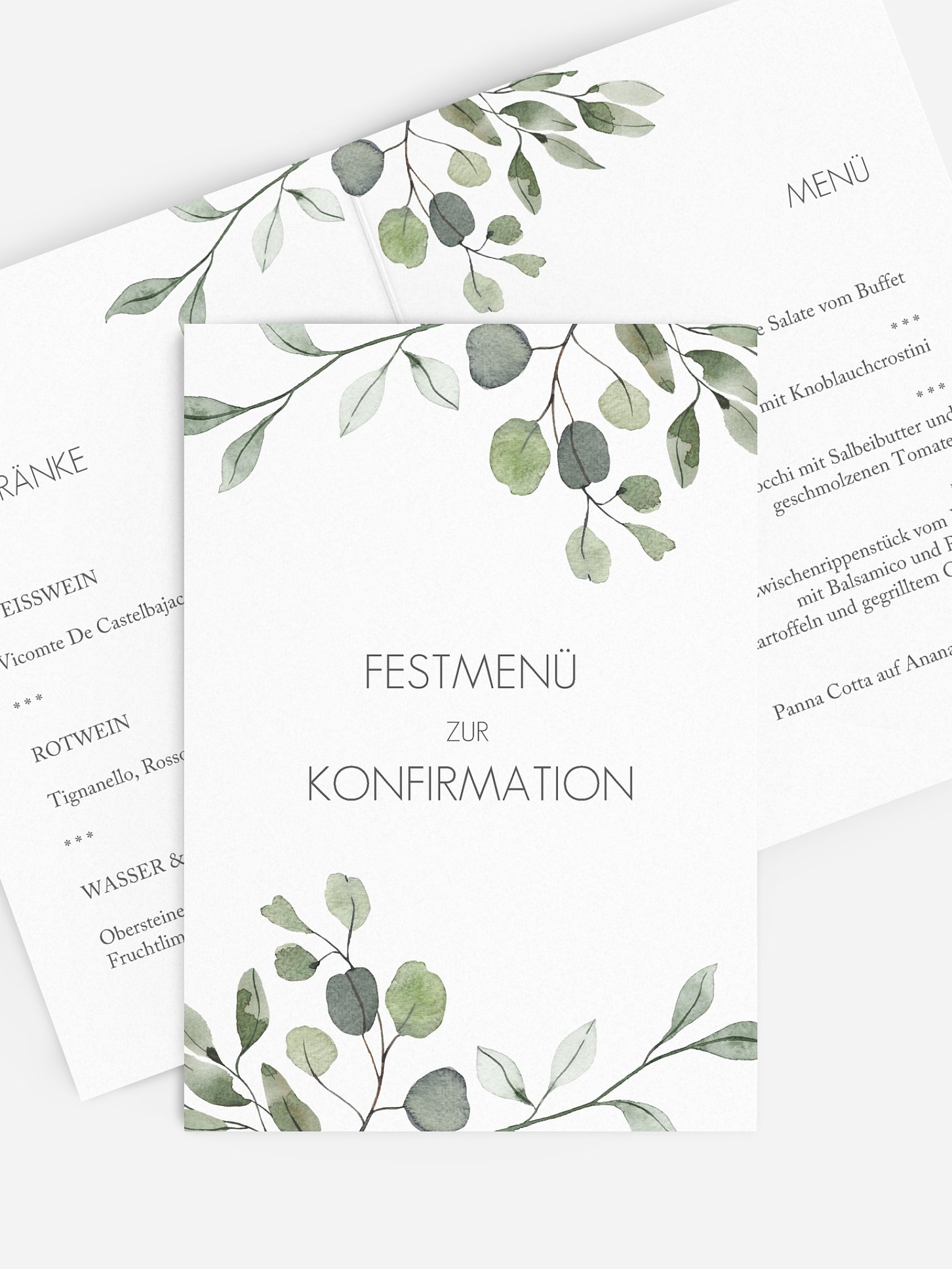 Menükarte Konfirmation Eucalyptus Leaves