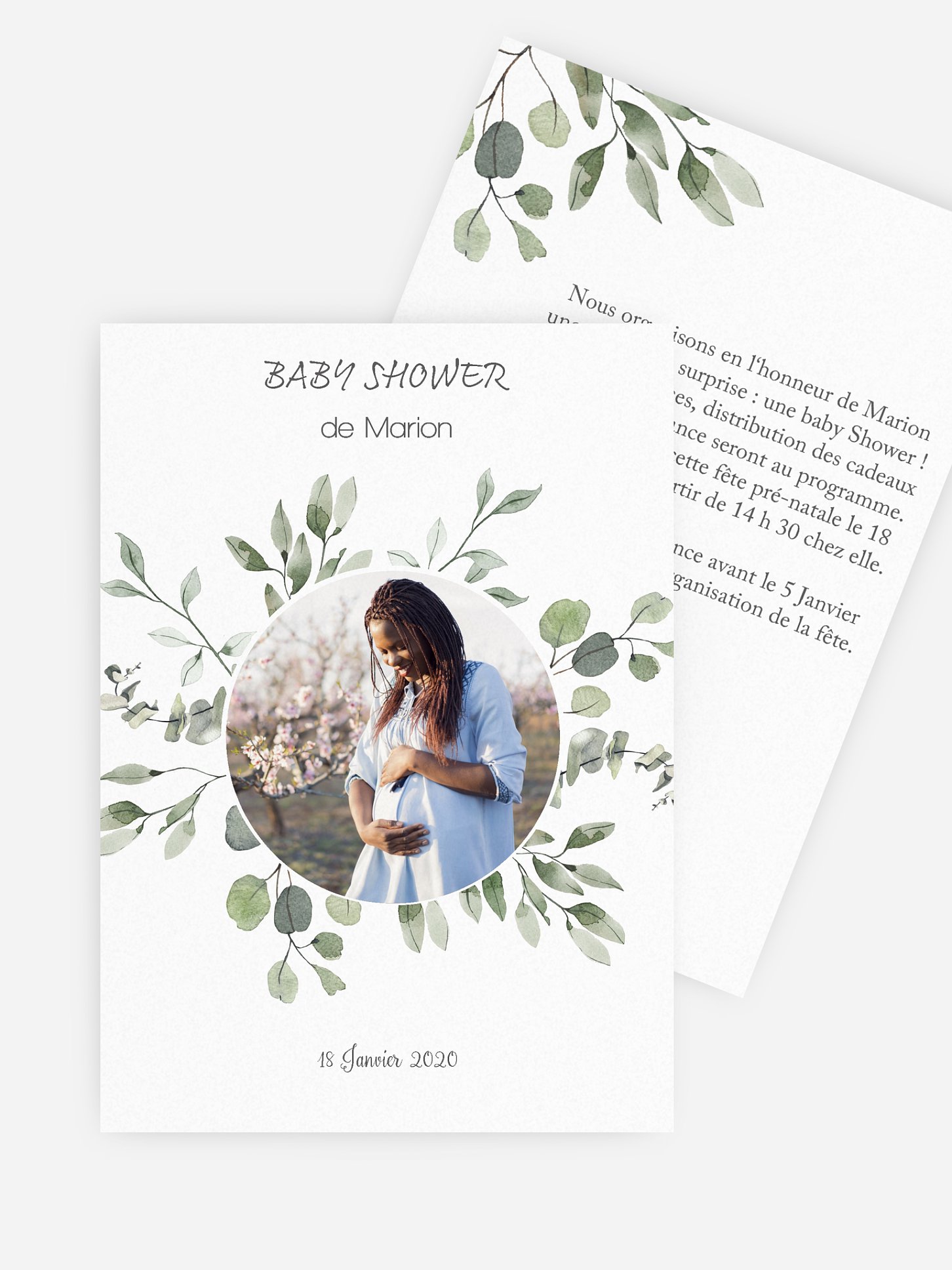 Invitation baby shower Feuilles d'eucalyptus