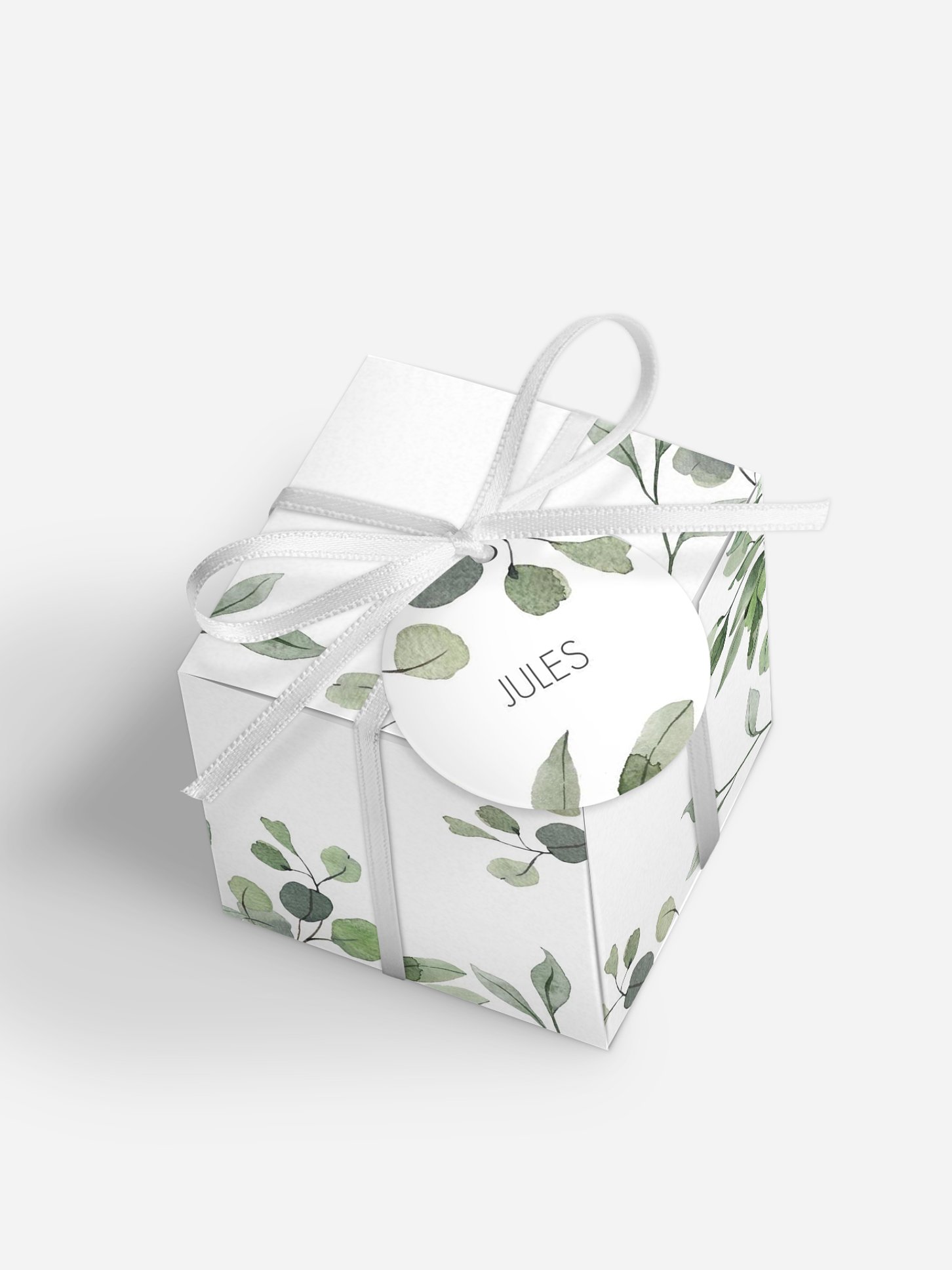 Boite à dragées baptême Feuilles d'eucalyptus