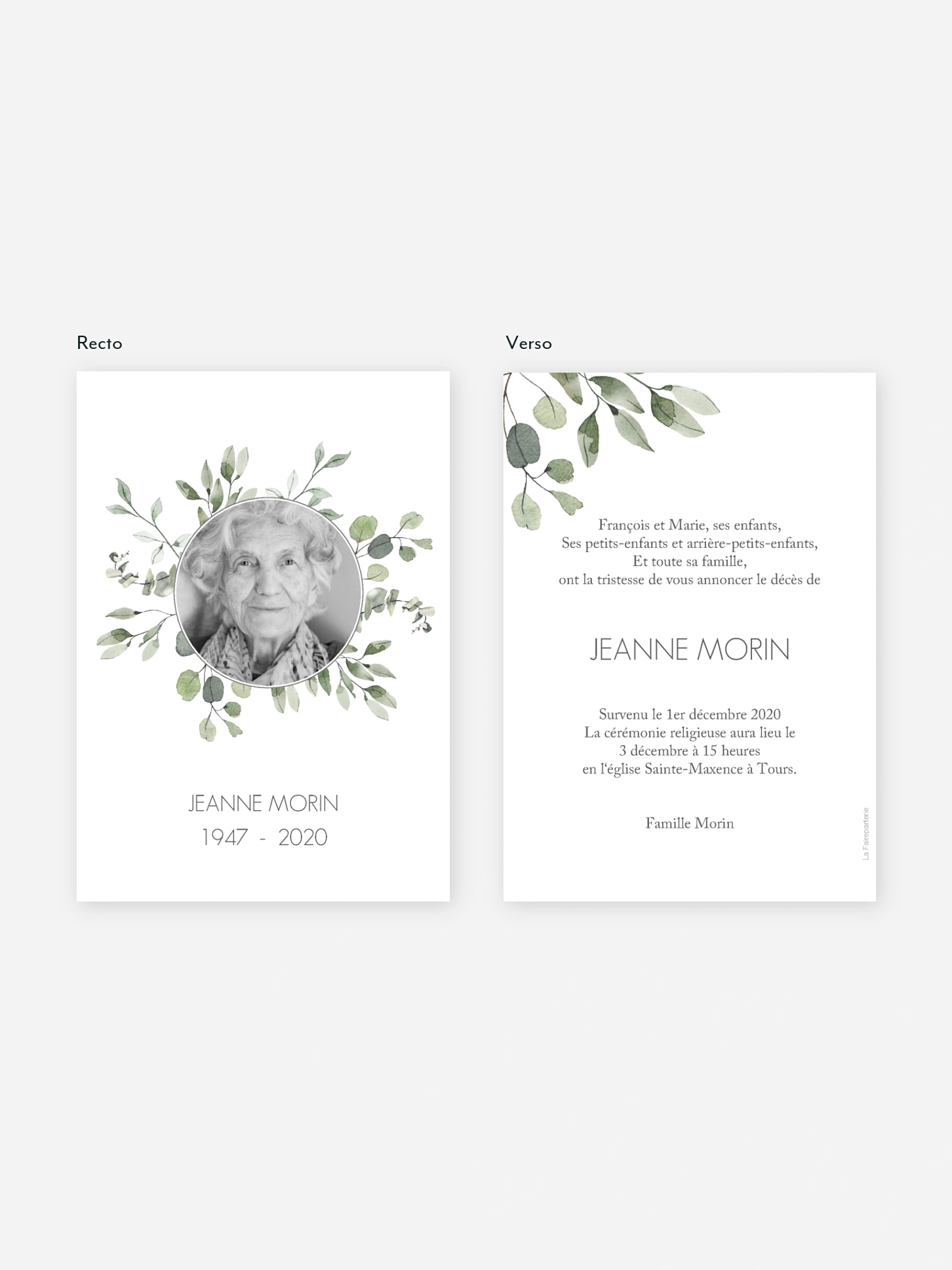 Faire-part de décès Feuilles d'eucalyptus