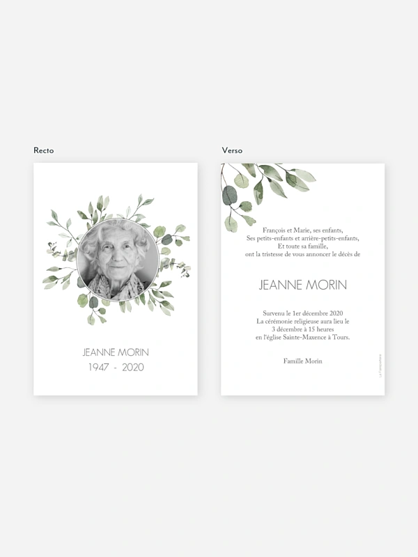 Faire-part de décès Feuilles d'eucalyptus