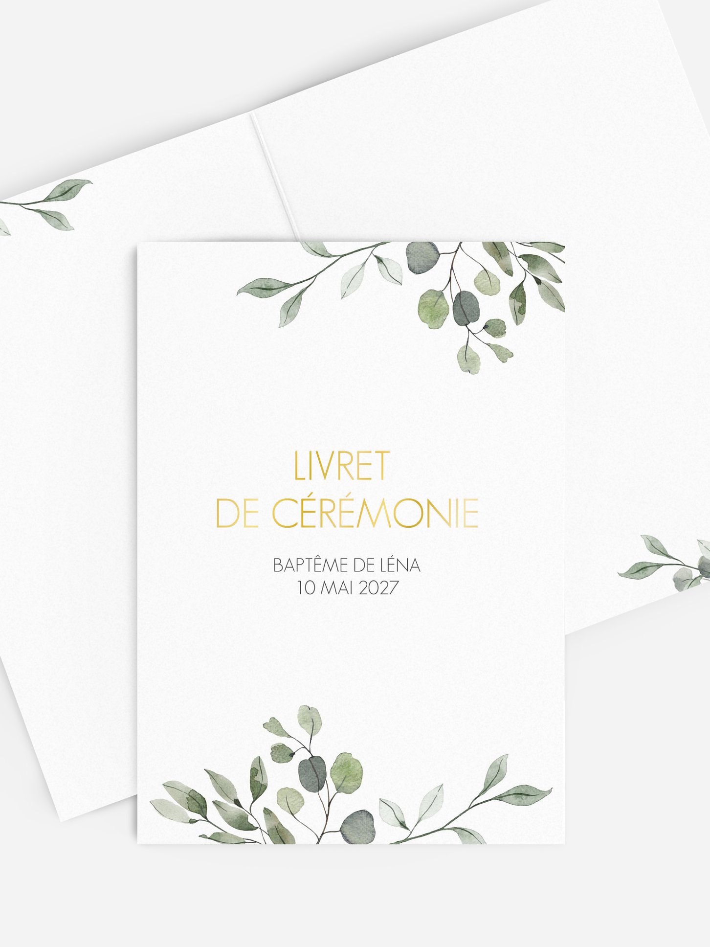 Livret de messe baptême Feuilles d'eucalyptus
