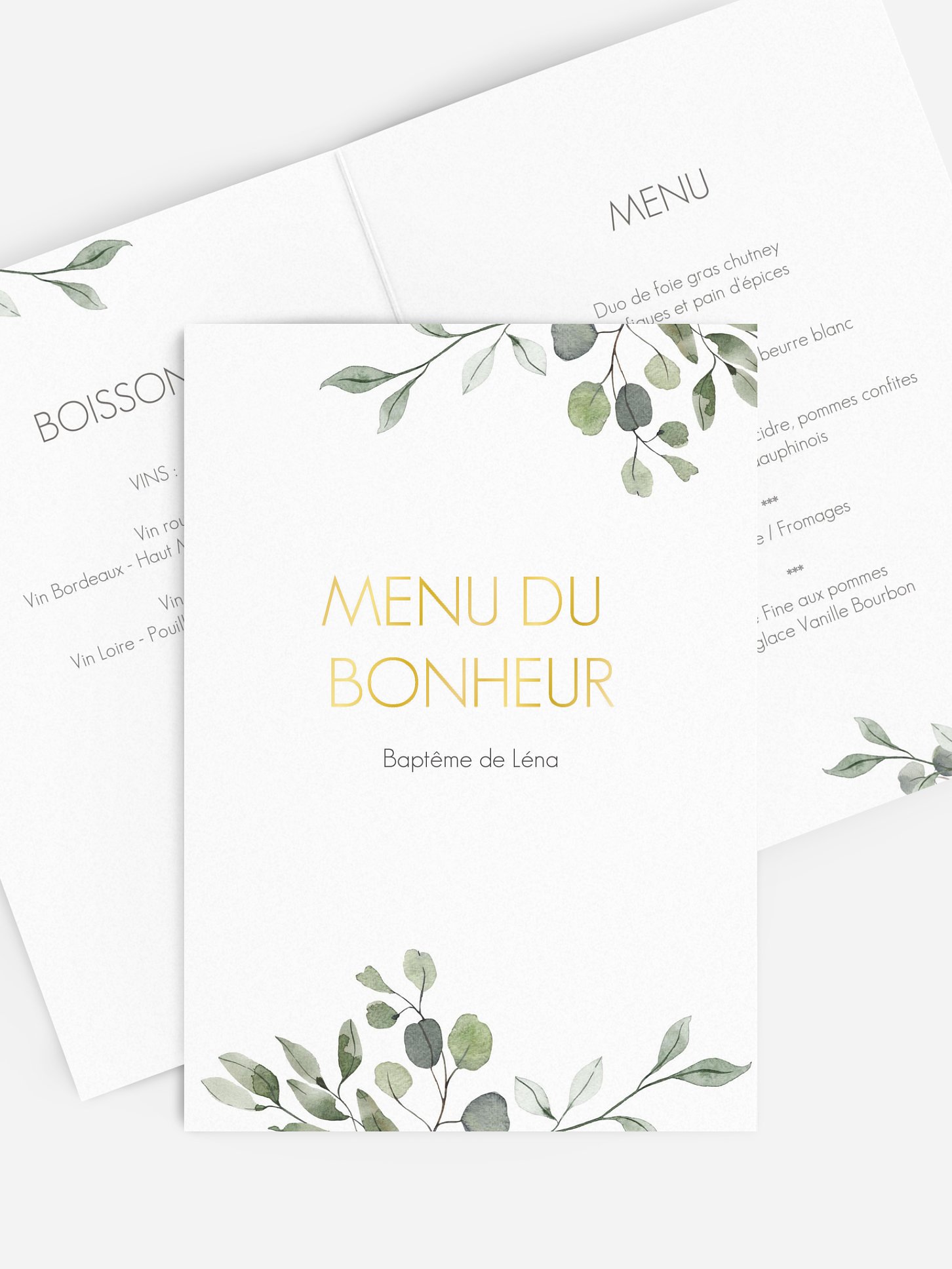 Menu baptême Feuilles d'eucalyptus
