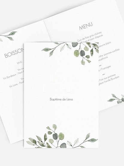 Menu baptême Feuilles d'eucalyptus