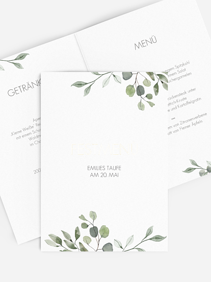 Menükarte Taufe Eucalyptus Leaves