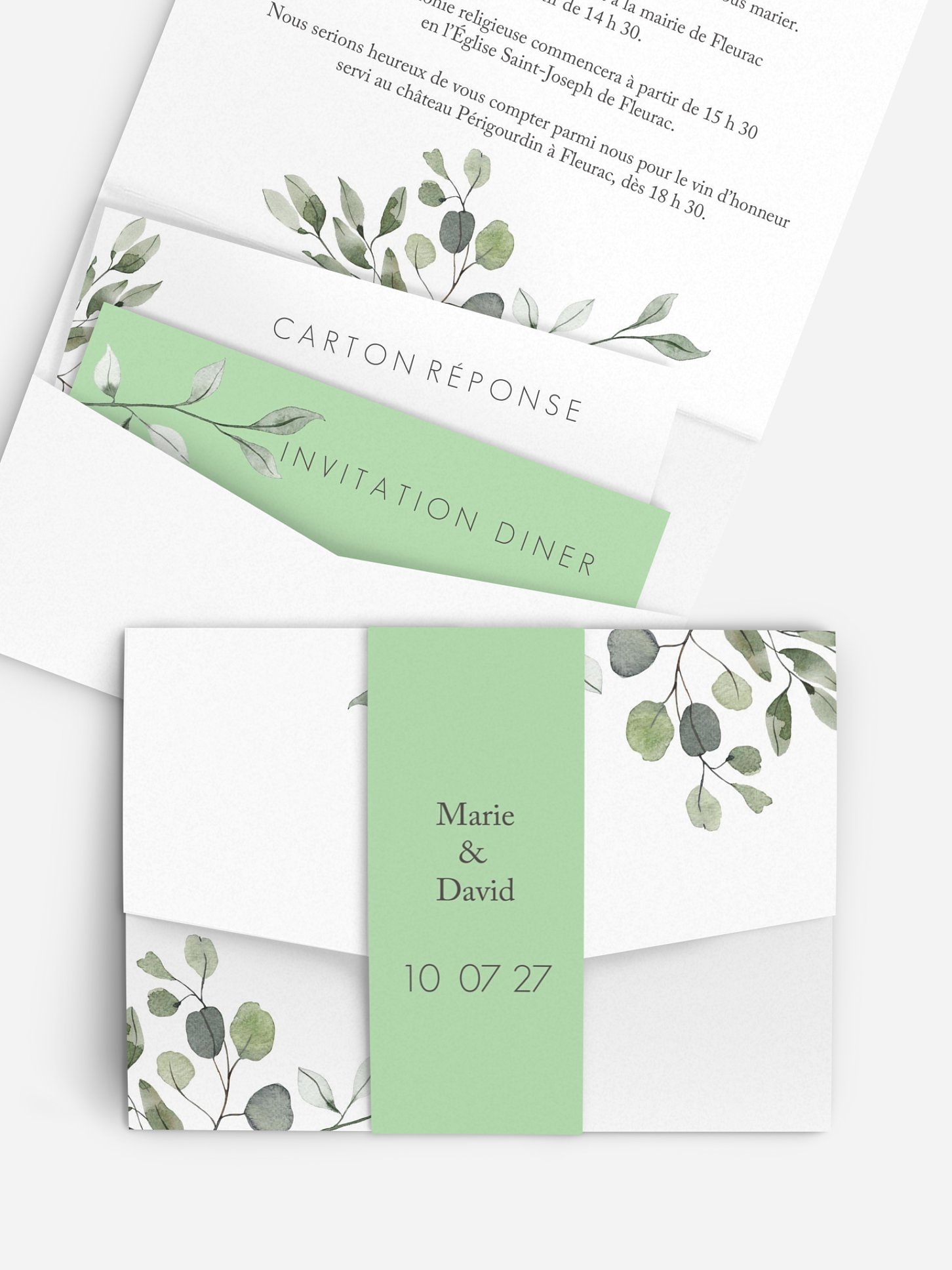 Faire-part de mariage Feuilles d'eucalyptus