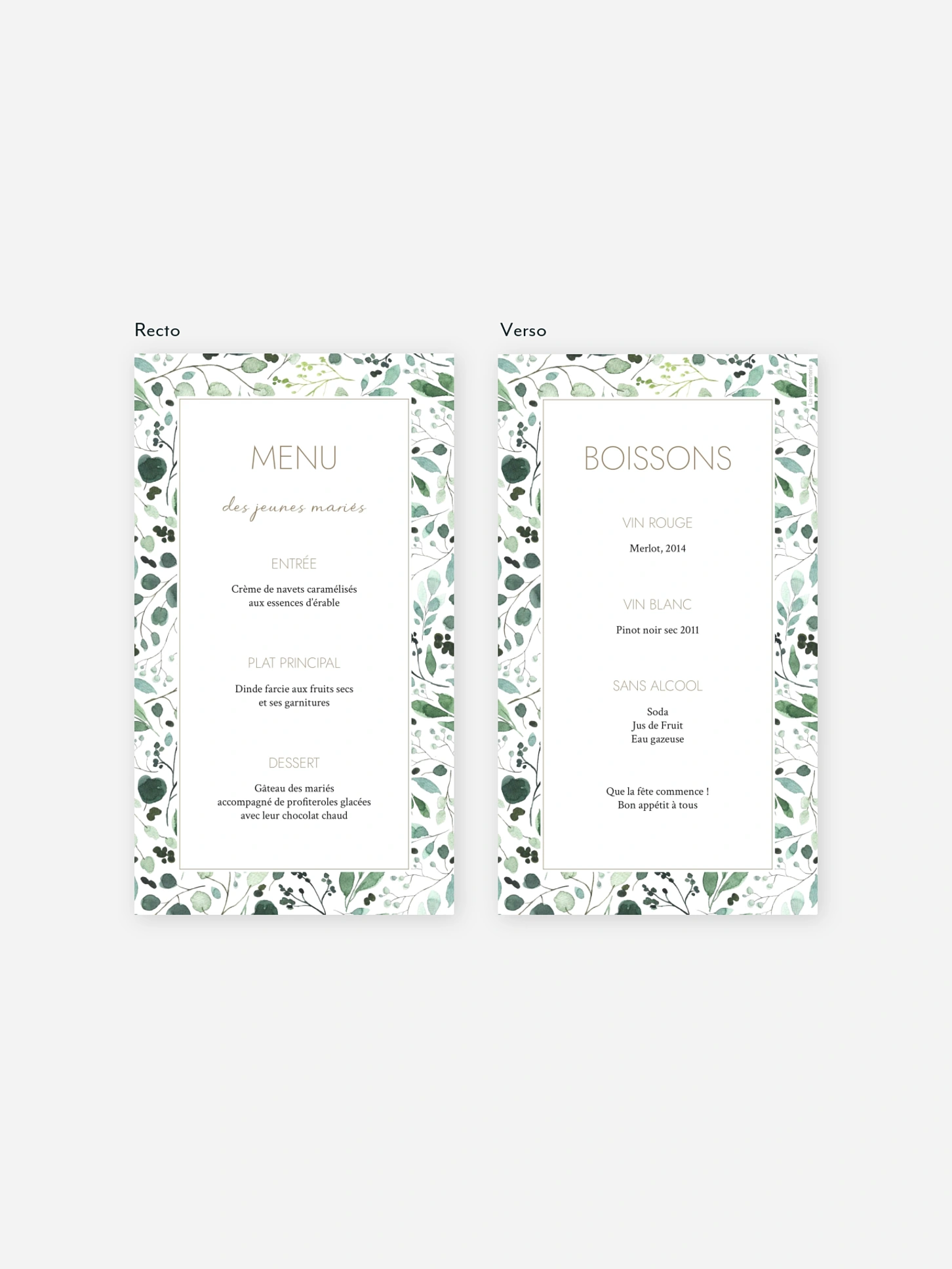 Menu mariage All The Greenery