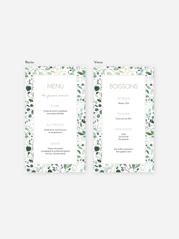 Menu mariage All The Greenery