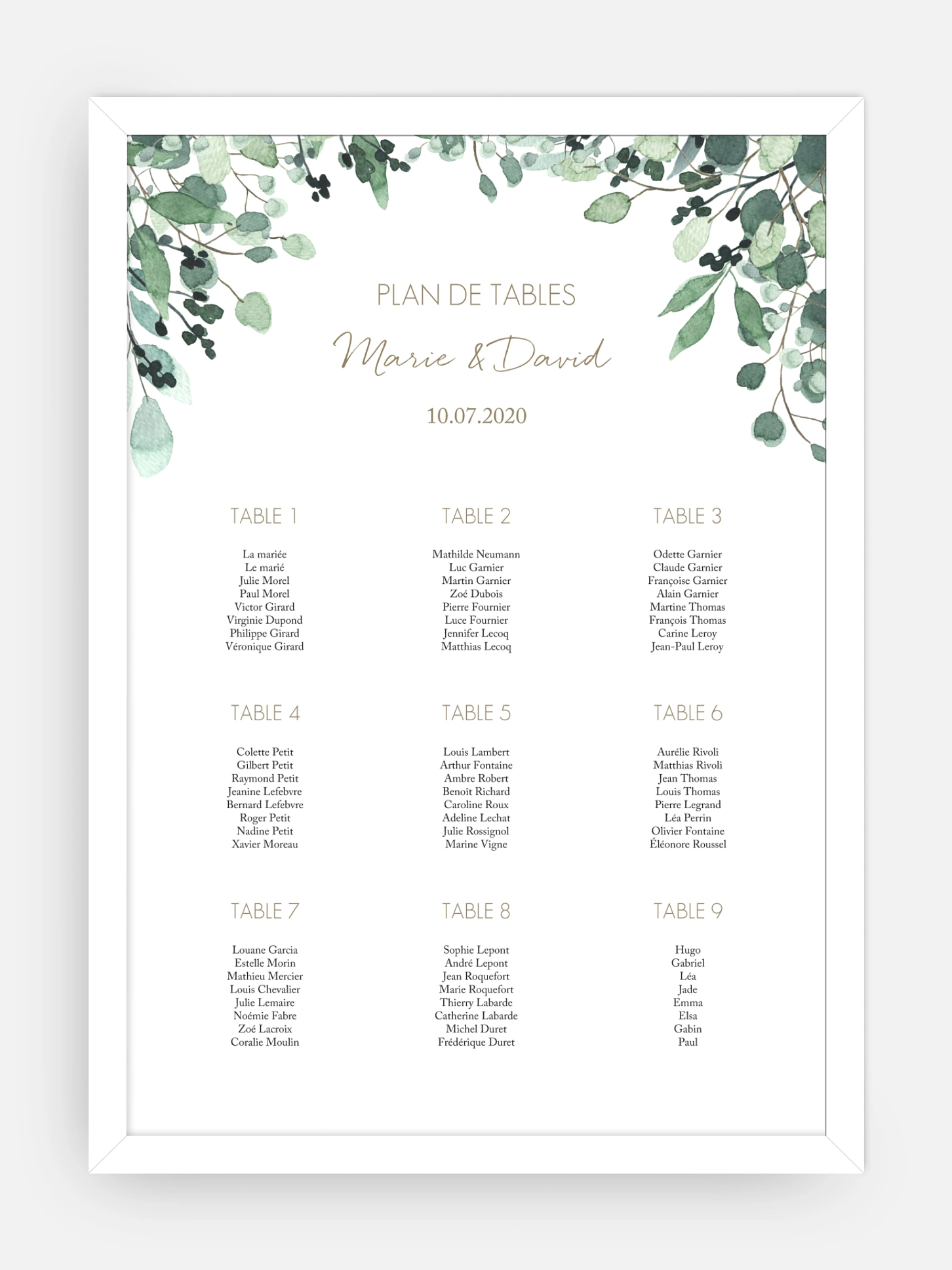 Poster plan de table mariage All The Greenery
